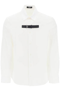 Versace 皮革肩帶襯衫 1012146 1A08973 光學白
