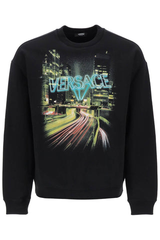 Versace crew-neck sweatshirt with city lights print 1012555 1A09045 BLACK PRINT