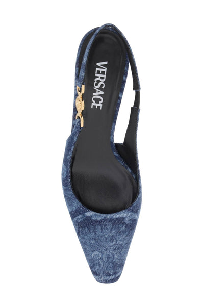 Versace 美杜莎 '95 巴洛克露跟高跟鞋 1012579 1A10019 藍色 VERSACE 金色