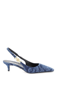 Versace 美杜莎 '95 巴洛克露跟高跟鞋 1012579 1A10019 藍色 VERSACE 金色