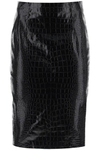 Versace croco-effect leather pencil skirt 1012630 1A08447 BLACK