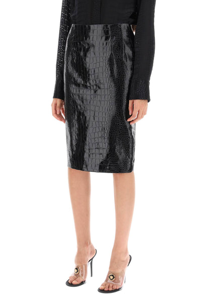 Versace 仿鱷魚紋皮革鉛筆裙 1012630 1A08447 黑色