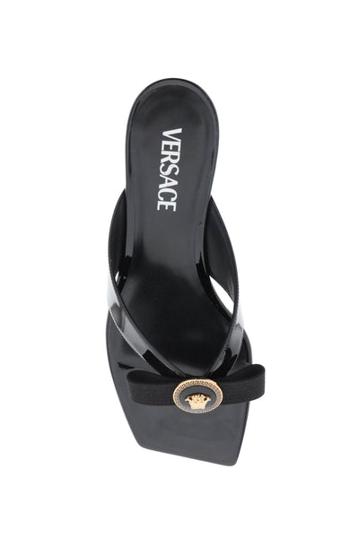 Versace gianni ribbon thong mules 1013017 1A08983 BLACK VERSACE GOLD