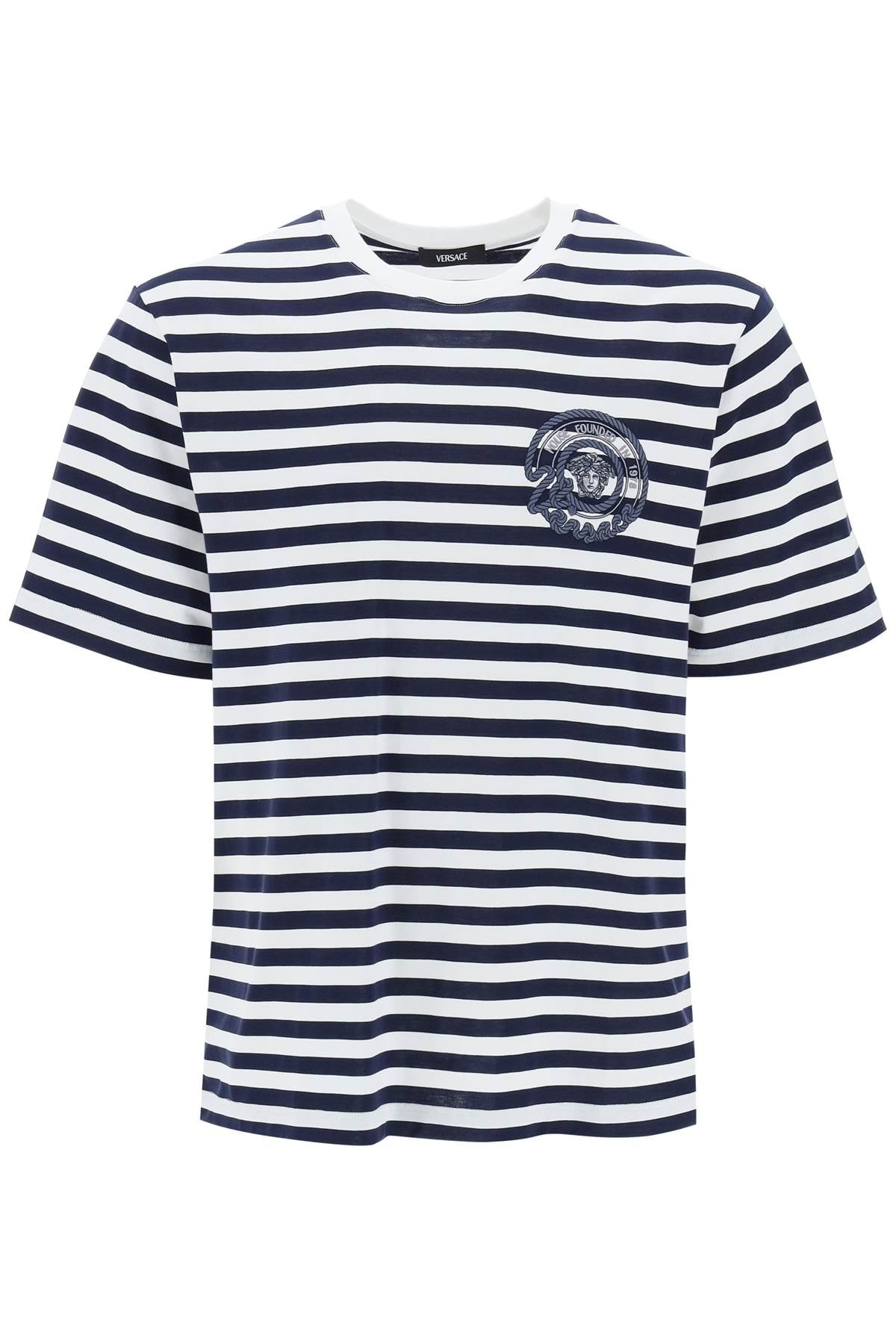 Versace nautical stripe t-shirt 1013302 1A09873 WHITE NAVY BLUE