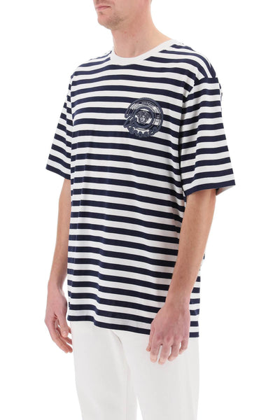 Versace nautical stripe t-shirt 1013302 1A09873 WHITE NAVY BLUE