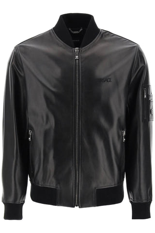 Versace 皮革飛行員夾克 1013867 1A09813 黑色