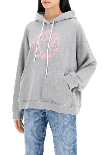 Versace hooded sweatshirt with m√©l 1014288 1A10156 GRAY MELANGE PALE PINK