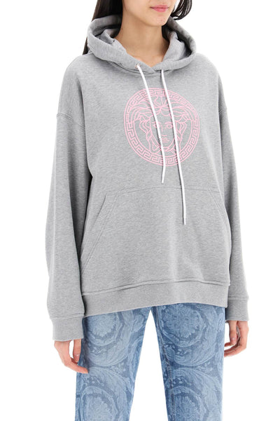 Versace 帶有梅爾圖案的連帽運動衫 1014288 1A10156 灰色混色 淡粉紅色