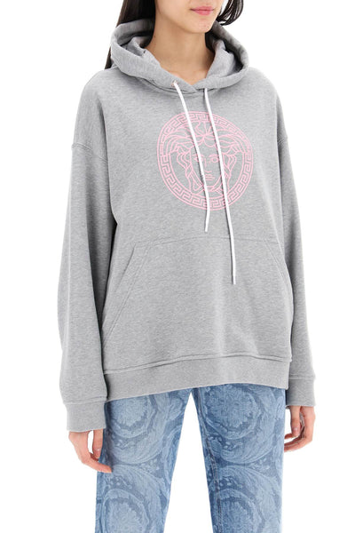 Versace hooded sweatshirt with m√©l 1014288 1A10156 GRAY MELANGE PALE PINK