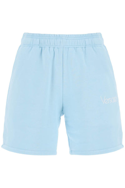 Versace sweatshorts with 1978 re-edition logo 1014301 1A10157 PALE BLUE BIANCO