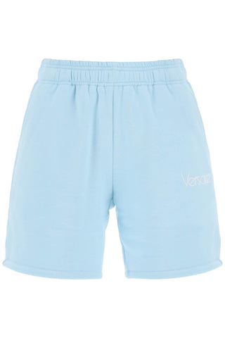 Versace sweatshorts with 1978 re-edition logo 1014301 1A10157 PALE BLUE BIANCO