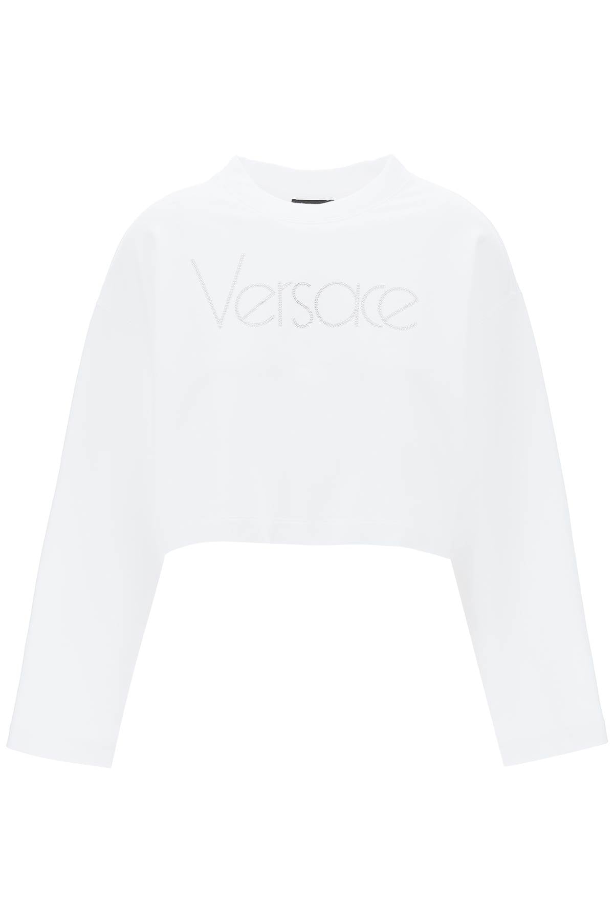 Versace "cropped sweatshirt with rhinestone 1015298 1A10622 WHITE CRYSTAL