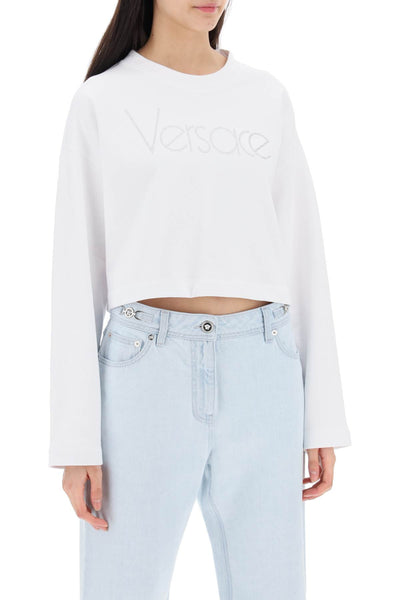 Versace "cropped sweatshirt with rhinestone 1015298 1A10622 WHITE CRYSTAL