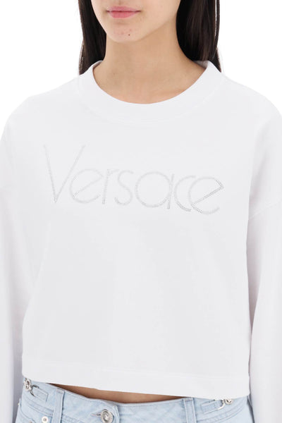 Versace "cropped sweatshirt with rhinestone 1015298 1A10622 WHITE CRYSTAL