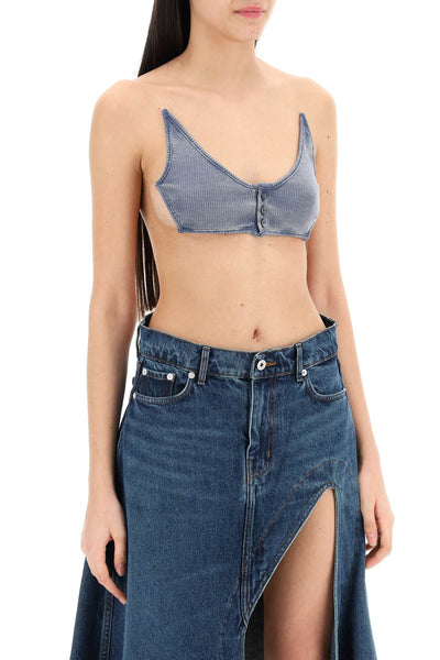 Y project invisible strap crop top with spaghetti 104TO003 J100 BLUE BLUE WASHED