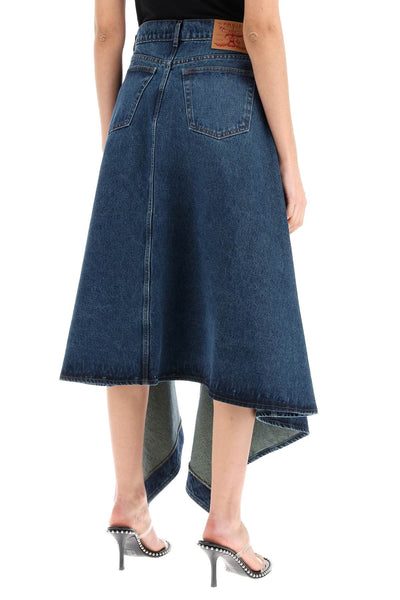 Y project denim midi skirt with cut out details 107SK001 D22 EVERGREEN VINTAGE BLUE