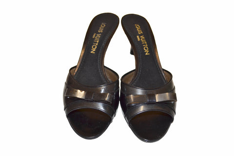 Louis Vuitton Black Leather Rubber Bow Sandal Size 38