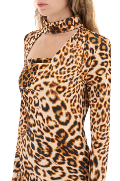 Rotate leopard printed jersey mini dress 1112892823 ALMOND COMB