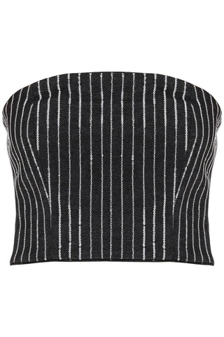 Rotate cropped top with sequined stripes 111792100 BLACK