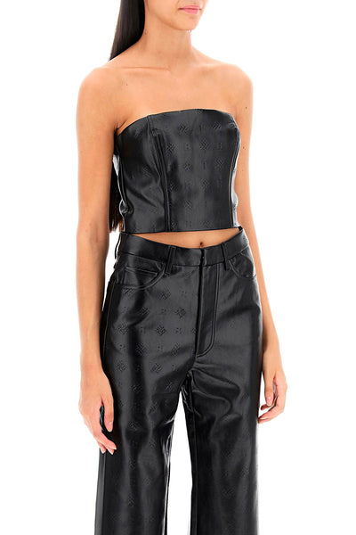 Rotate faux-leather cropped top 112078100 BLACK