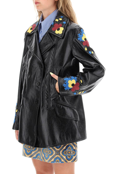 Etro jacket in patent faux leather with floral embroideries 12154 7205 BLACK
