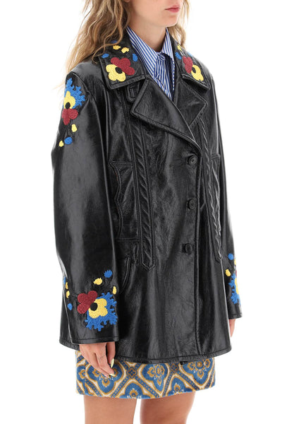 Etro jacket in patent faux leather with floral embroideries 12154 7205 BLACK