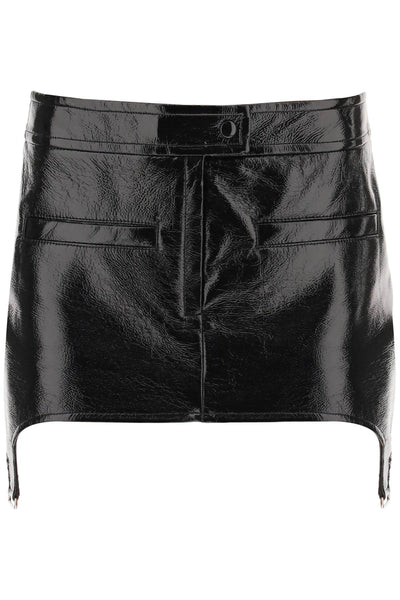 Courreges vinyl effect mini skirt with suspenders 123CJU078VY0014 BLACK