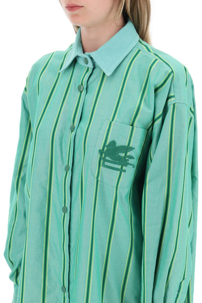 Etro striped mini shirt dress 12411 1667 GREEN