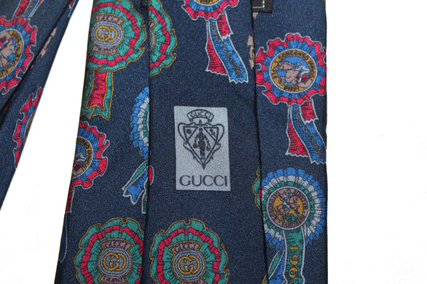 Gucci藍色絲帶男士領帶