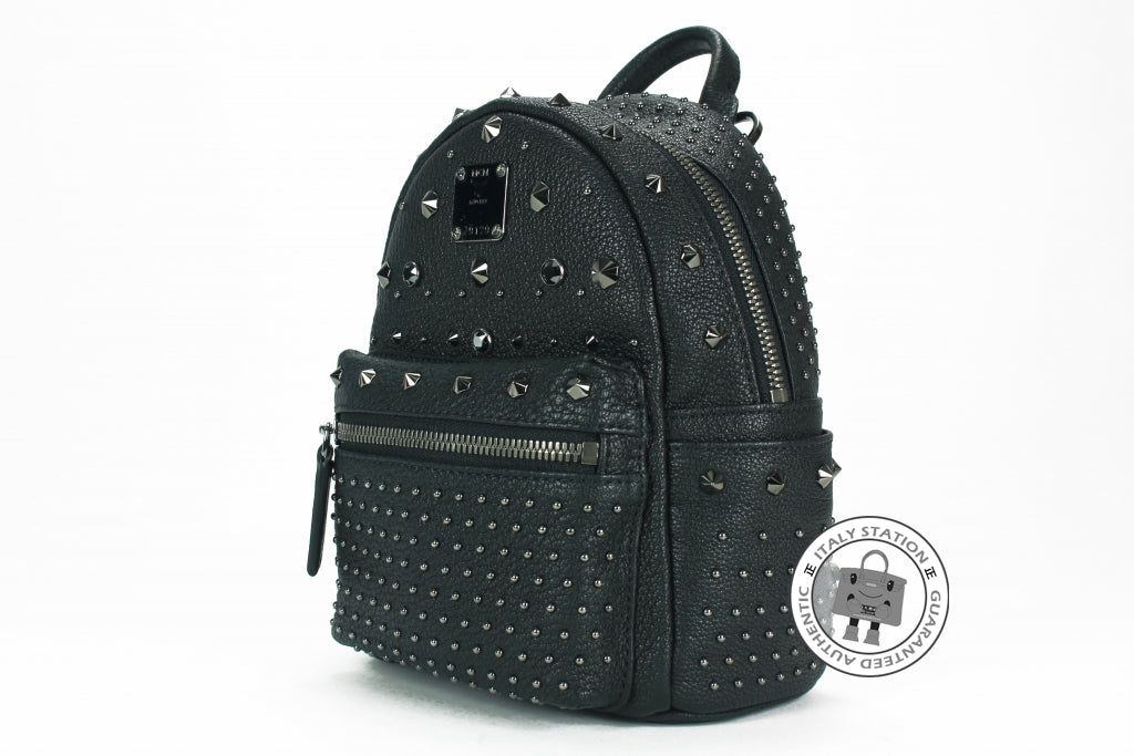 bebe black leather mini backpack MCM Mcm MWK5AVE88 Extra Mini Bebe Boo Swarovski Crystals Black / TI001