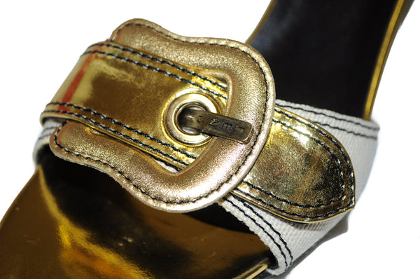 Fendi金屬金色皮革鞋涼鞋SZ 38.5