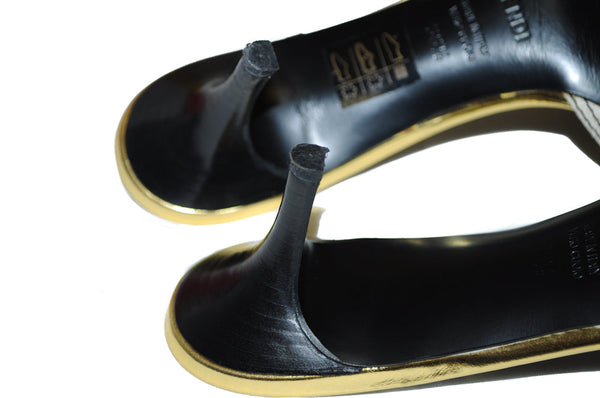 Fendi Metallic Gold Leather Slip On Sandals Sz 38.5