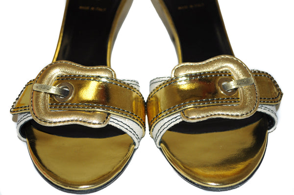 Fendi金屬金色皮革鞋涼鞋SZ 38.5