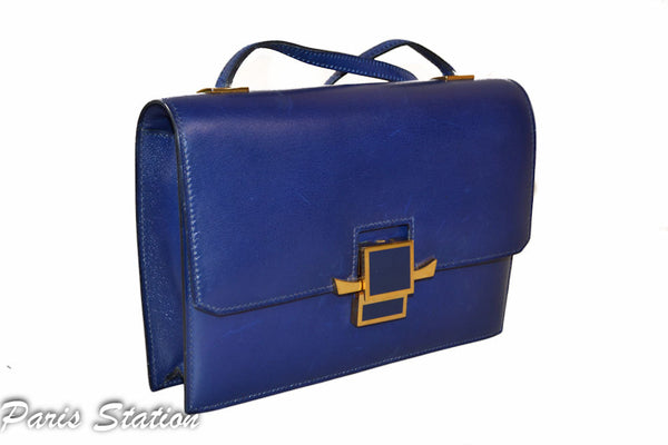 Hermes Blue Vintage Leather Clutch Messenger Bag