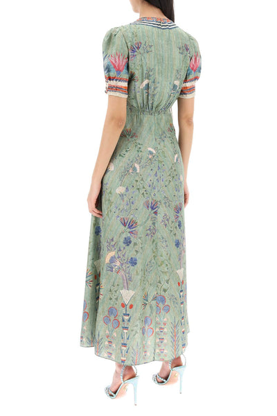Saloni 'lea' long dress in printed silk 1764 1994 PAPYRUS BORDER PLMT