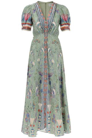 Saloni 'lea' long dress in printed silk 1764 1994 PAPYRUS BORDER PLMT