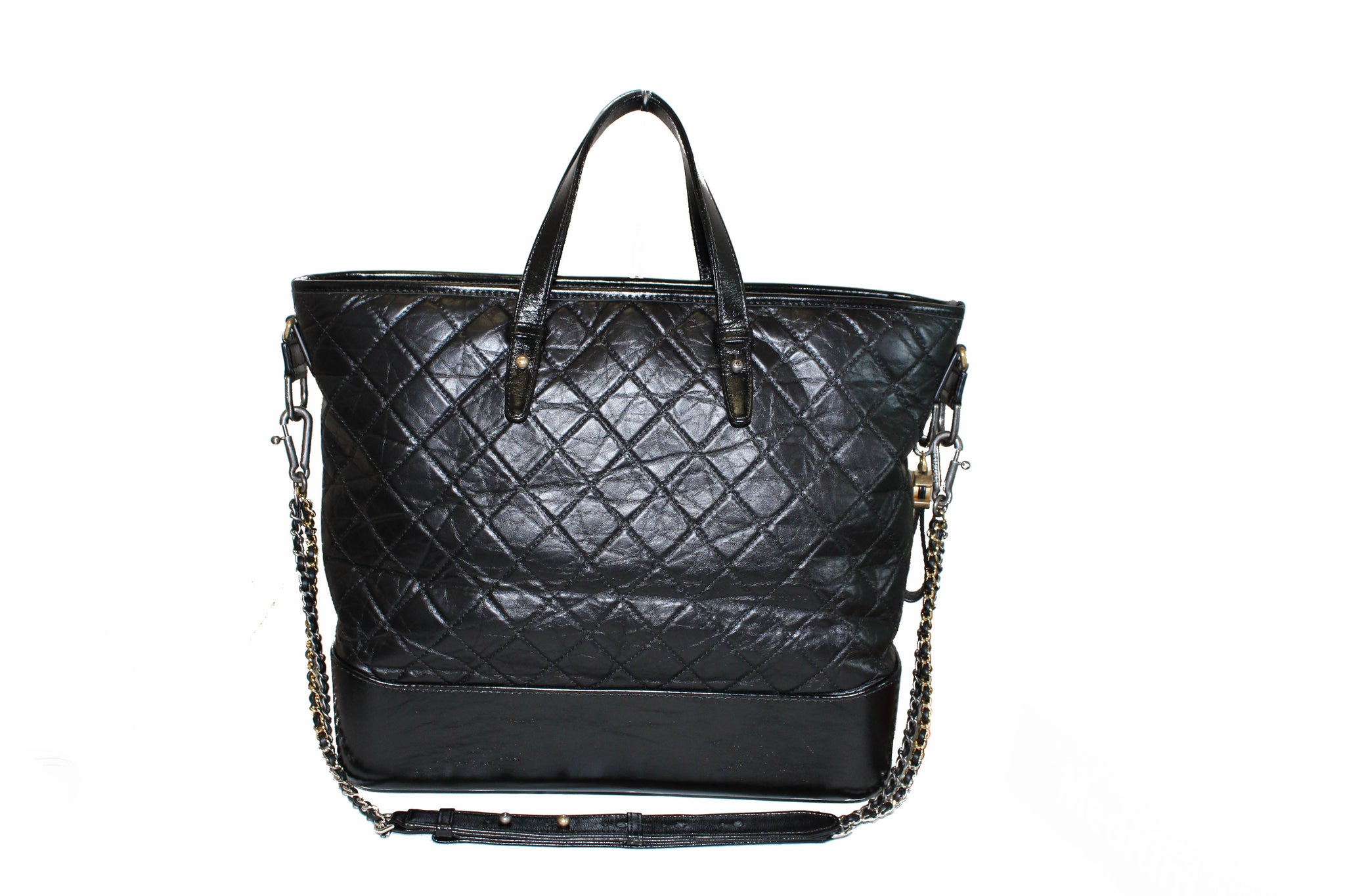 Authentic Chanel Black Aged Calfskin Quilted Large Gabrielle Shopping Tote  – Italy Station