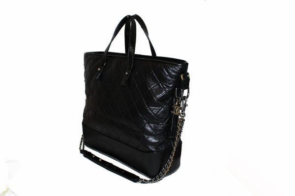 Chanel Black Aged Calfskin Quilted Large Gabrielle Shopping Tote