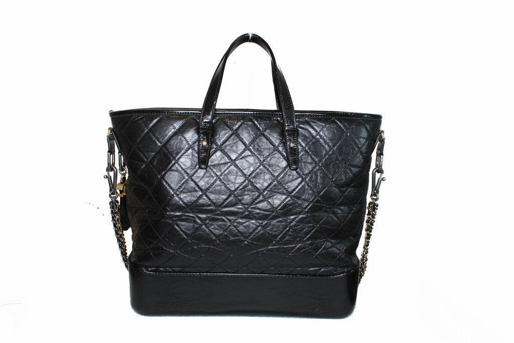CHANEL Metallic Aged Calfskin Quilted Large Gabrielle Shopping Tote Navy  Black 1227364