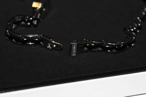 香奈兒三排鋼和黑色陶瓷帶有鑽石premie're Mini Watch