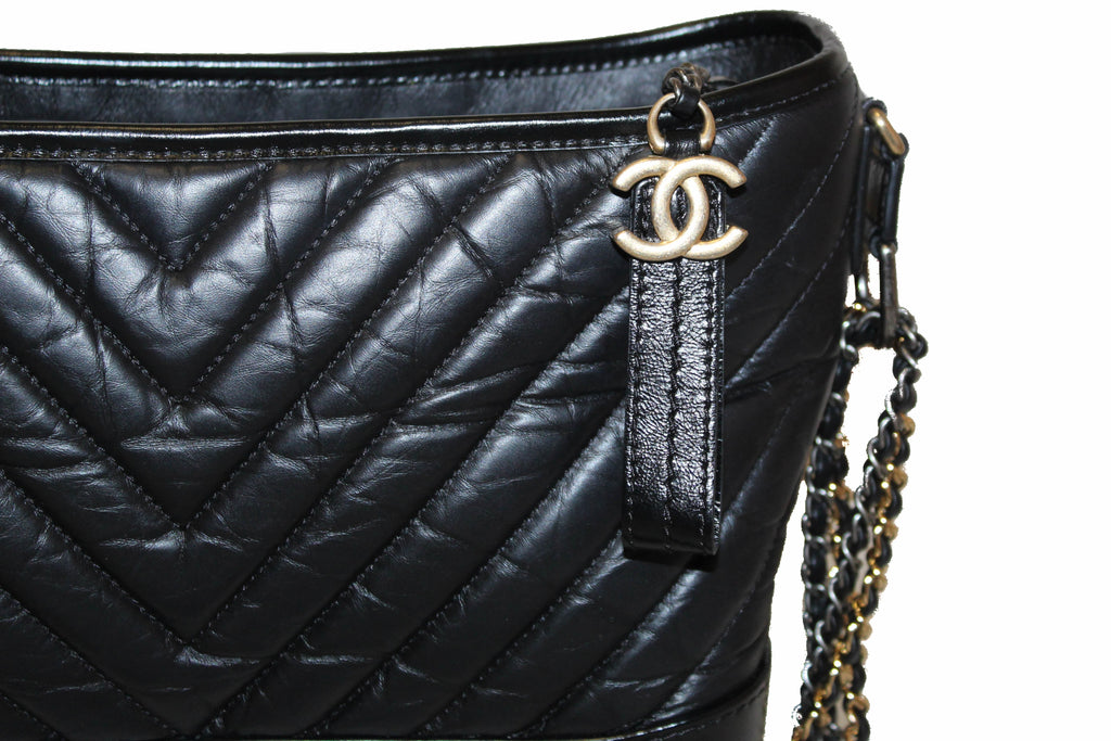 Chanel Gabrielle So Black small hobo bag in black chevron quilted