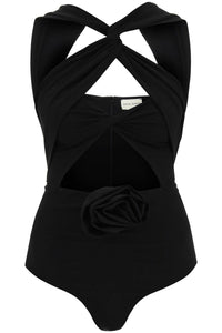 Magda butrym cut-out bodysuit with rose applique 181423 BLACK