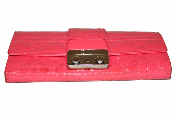 Christian Dior Coral Red Patent Cannage Miss Dior Rendezvous Wallet
