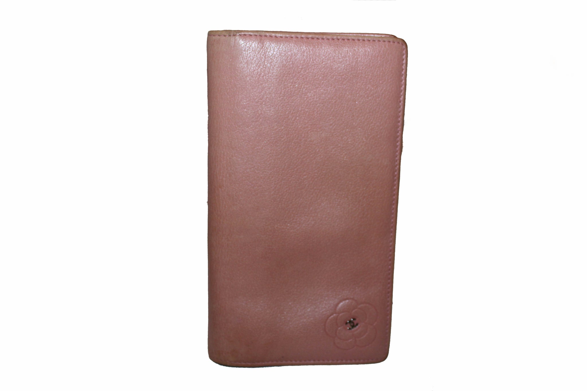 Chanel Pink Calfskin Leather Flap Camellia Wallet