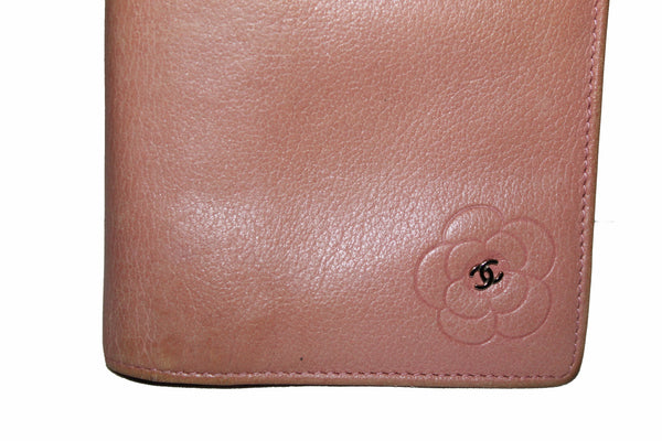Chanel Pink Calfskin Leather Flap Camellia Wallet
