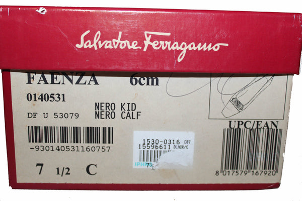 Salvatore Ferragamo Black Calfskin“ Faenza” 6厘米7.5c