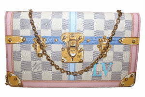 Louis Vuitton Damier Azur Canvas Trunks Weekend Pochette with Gold Chain Strap Shoulder Bag