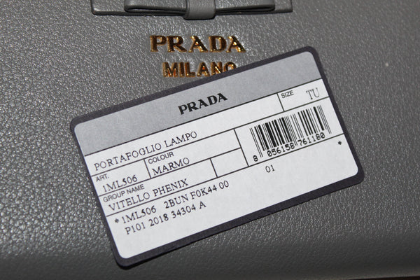 Prada Grey Women's Bow Detail Continental Leather Wallet