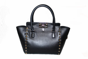 Valentino Black Leather Rockstud Micro Mini Tote Bag