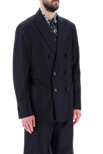 Etro stripe wool double-breasted blazer 1G540 1142 BLU